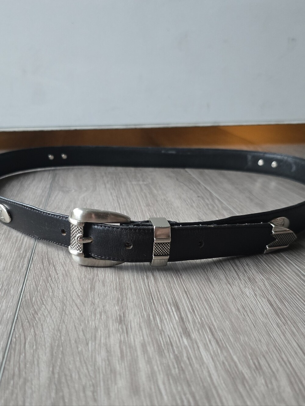 Black Leather Golf Concho Belt Crossed Clubs Silver Buckle Mens Sz 44